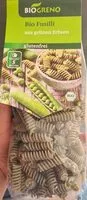 Mängden socker i Bio fusilli grüne erbsen