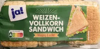 Mängden socker i Brot Weizen Vollkorn Sandwich
