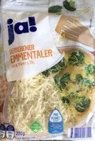 Mängden socker i Ja! Geriebener Emmentaler 45% Fett