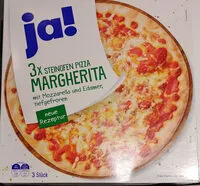 Mängden socker i 3 Pizzen mit Tomatensauce, Mozzarella und Edamer, tiefgefroren.