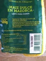 Mängden socker i Maíz dulce en mazorca