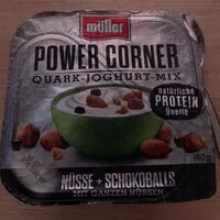 Mängden socker i Power Corner Quark Joghurt Mix Nüsse + Schokoballs mit ganzen Nüssen