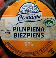 Mängden socker i 9% pilnpiena biezpiens