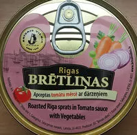 Mängden socker i Rīgas brētliņas, apceptas tomātu mērcē ar dārzeņiem