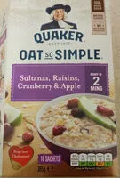 Mängden socker i Quaker Oats So Simple Sultana Raisin C / Berry&apl 385G
