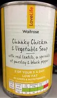 Mängden socker i Chunky chicken and vegetable soup with red lentils, a sprinkle of parsley & black pepper