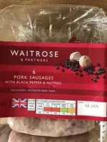 Mängden socker i 6 pork sausages with back pepper and nutmeg