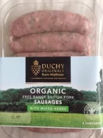 Mängden socker i Organic free range british pork sausages with mixed herbs