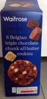 Mängden socker i Waitrose 8 Belgian Triple Chocolate Chunk All Butter Cookies