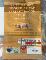 Mängden socker i Triple oak smoked british streaky bacon rashers