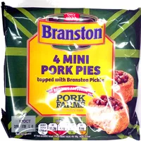 Mängden socker i 4 mini Pork Pies topped with Branston Pickle
