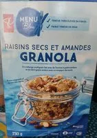 Mängden socker i Granola Raisins secs et amandes