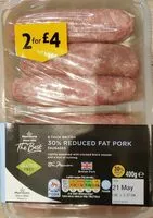 Mängden socker i 6 Thick British 30% Reduced Fat Pork Sausages