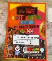 Mängden socker i Extra mature cheddar beef 1/4 pounders