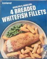 Mängden socker i Skinless& boneless 4 breaded whitefish fillets