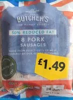 Mängden socker i 50% Reduced Fat 8 pork sausages