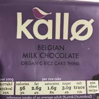 Mängden socker i Kallo Organic Milk Chocolate Rice Cakes