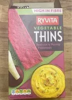 Mängden socker i Ryvita Vegetable Thins- Beetroot & Parsnip Flatbreads