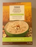 Mängden socker i Tesco instant porridge hazelnut