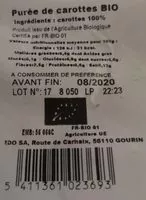 Mängden socker i Purée carottes bio