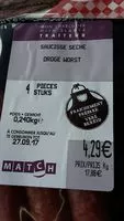 Mängden socker i Saucisse  sèches 