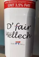 Mängden socker i Mëllech 3,5% Fett