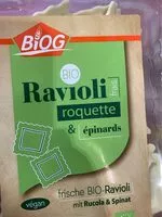 Mängden socker i Biog Ravioli frais Roquette Épinards