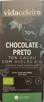 Mängden socker i Chocolate Preto 70% Cacau com Avelãs Bio