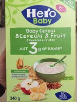 Mängden socker i Hero baby cereal - 8 cereals & Fruits