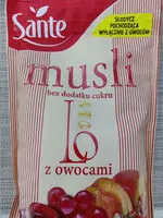 Mängden socker i Musli Lo z owocami