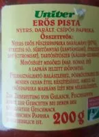 Mängden socker i Erös Pista - nyers darált csípős paprika