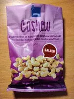Mängden socker i Cashew - Paahdetut ja suolatut cashewpähkinät