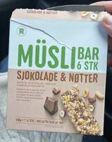 Mängden socker i Müslibar Sjokolade og Nøtter