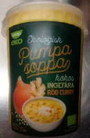 Mängden socker i Coop eko Ekologisk Pumpa soppa Kokos, ingefära, röd curry