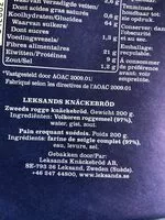 Mängden socker i Leksands Knäcke normal gebacken