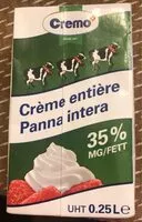 Mängden socker i Crème entière Panna intera