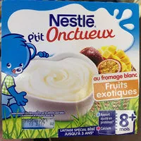 Mängden socker i NESTLÉ P'TIT ONCTUEUX au Fromage Blanc Fruits Exotiques 4x100gDès6mois