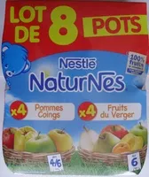 Mängden socker i NESTLE NATURNES Compotes Bébé Fruits du Verger + Pommes Coings 8x130g