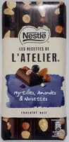 Mängden socker i NESTLE L'ATELIER Chocolat Noir Myrtilles, Amandes et Noisettes