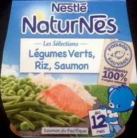 Mängden socker i NATURNES Les Sélections Légum Verts,Riz,Saumon-Dès12mois
