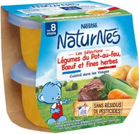 Mängden socker i NESTLE NATURNES Les Sélections Légumes du pot-au-feu Bœuf-2x200g-Dès 8 mois