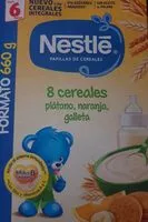 Mängden socker i 8 cereales, platano, naranja y galleta