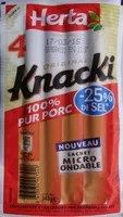 Mängden socker i Knacki 100% pur porc -25% sel
