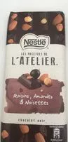Mängden socker i NESTLE L'ATELIER Chocolat Noir Raisins, Amandes et Noisettes