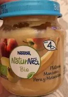 Mängden socker i Naturnes plátano, manzana, pera y melocotón