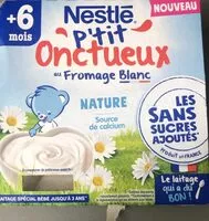 Mängden socker i NESTLÉ P'TIT ONCTUEUX Nature au Fromage Blanc - 4 x 90g - Dès 6 mois