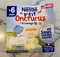 Mängden socker i NESTLÉ P'TIT ONCTUEUX Sans Sucres Ajoutés au Fromage Blanc Banane - 4 x 90g - Dès 6 mois