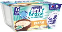 Mängden socker i NESTLE P'TIT BRASSE au lait de coco Banane 4x90g dès 6 mois