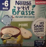 Mängden socker i NESTLE P'TIT BRASSE au lait de coco Poire 4x90g dès 6 mois