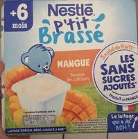 Mängden socker i NESTLE P'TIT BRASSE Mangue Sans Sucres Ajoutés 4x90g dès 6 mois